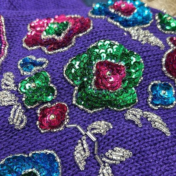 NEW women’s plus size colorful beaded sequins 80s 90s sweater size 1X holiday - Picture 13 of 14